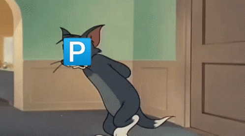cartoon of a cat looking at a p sign