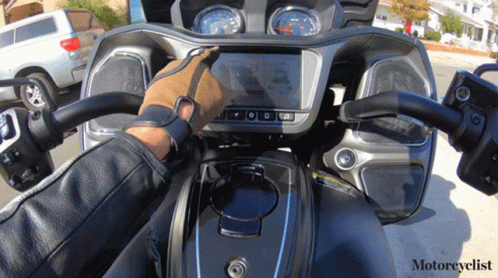 the steering wheel and center console of a motorcycle