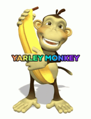 a monkey holding up a banana while standing