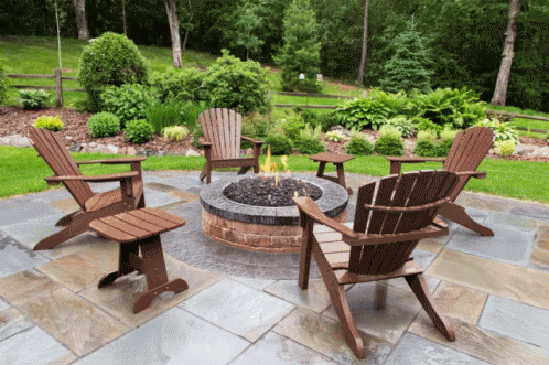 several chairs near an outdoor fire pit