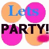 a colorful text with three circles on it says let's party