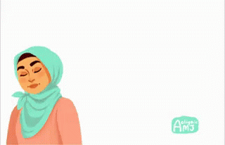 a cartoon woman wearing blue with a green scarf and a yellow scarf over her face
