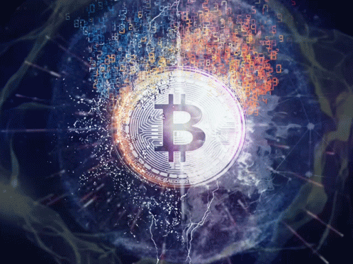 bitcoin in the center of a background of data