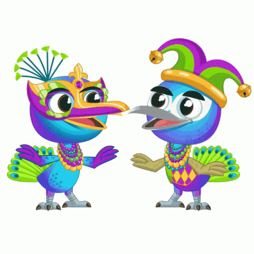 an illustration of two colorful cartoon bird characters