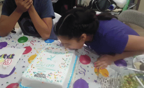 an image of a child blowing out the candles on her birthday cake