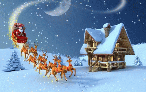 there is an animated christmas scene with santa and his family