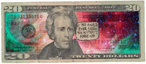 an old twenty dollar bill with a speech bubble