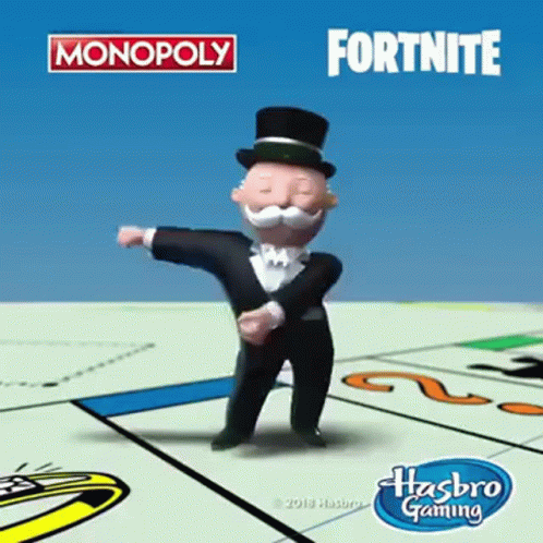 a cartoon image of a character playing monopoly
