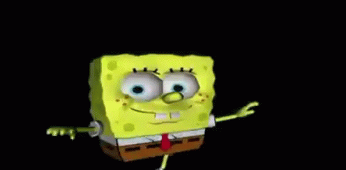 a cartoon character dressed as spongebob in the dark