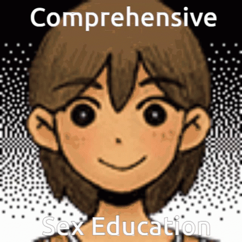 an animated avatar for a woman with text that reads compenientive sex education