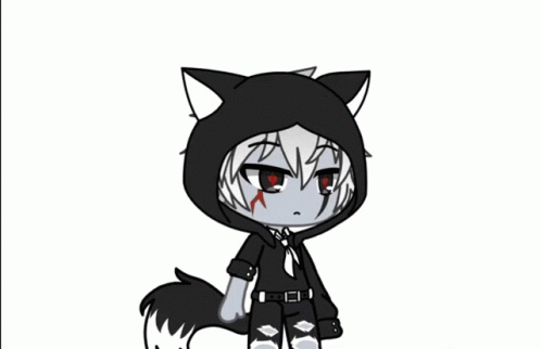 anime - style illustration of a cat character in black and white
