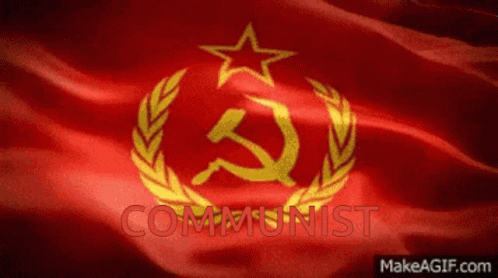 a blue flag with the communist emblem on it