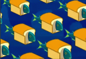 an odd pattern that resembles fish sticking out of blue boxes