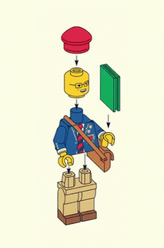 the lego avatar is holding a blue container and green bottle