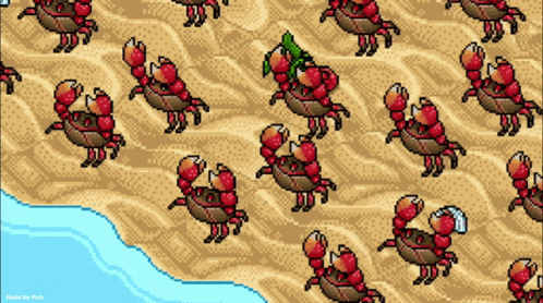 a screen capture of several tiny blue crabs