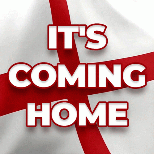it's coming home blue and white text with black stripe and black stripe overlay