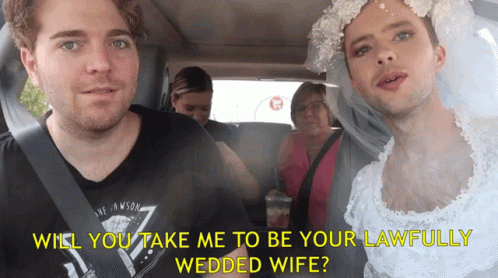 a man and woman in a car with a caption stating to the couple who wed in 2012