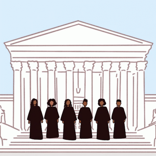 a group of men standing in front of a supreme court