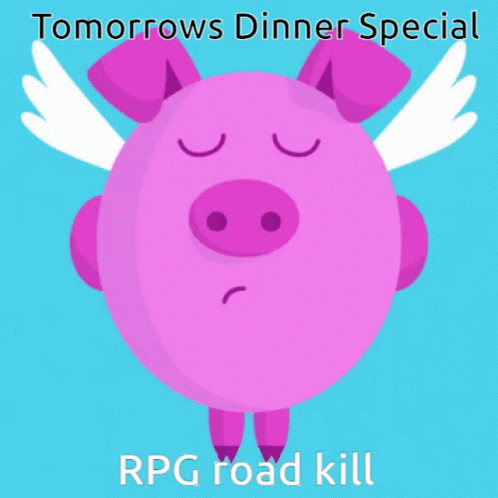 a purple pig with wings sitting down next to the words, tomorrow is dinner special