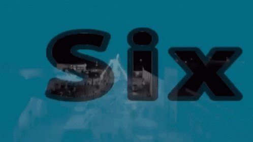 the letters six in black are shown on a yellow background