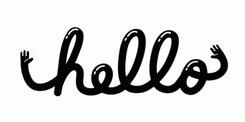 the word hello with the hand extended in black on a white background