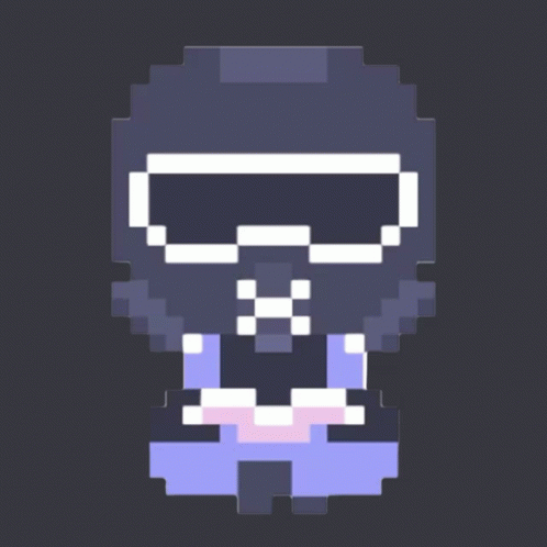 a pixel art picture of an avatar wearing shades and a skull wearing glasses