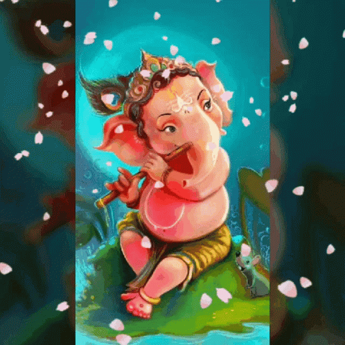 a painting with an image of the lord ganeshra sitting