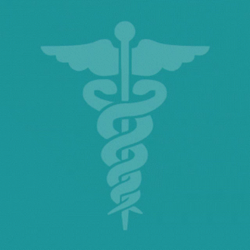 a medical symbol with a rod and sword is seen