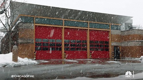 this is a fire house on a snowy day
