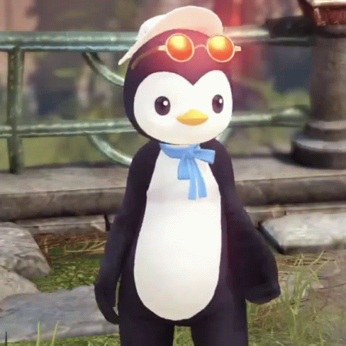 a cartoon penguin in a sailor hat with large blue glasses