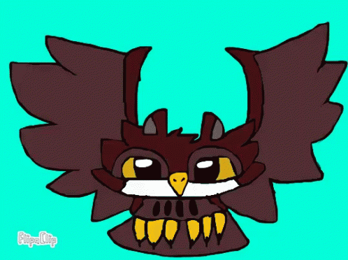a black cat with wings and teeth in yellow