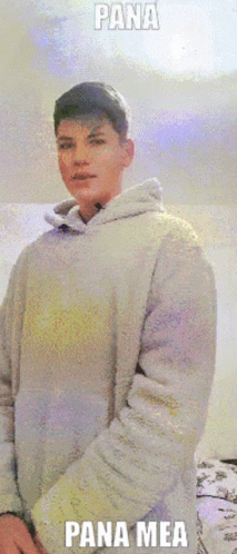 a poster with a boy in sweater and pants