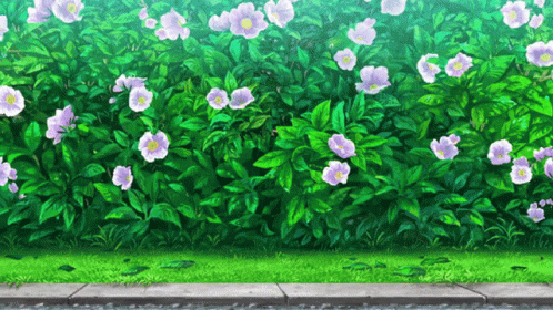 a mural of many pink flowers in the grass