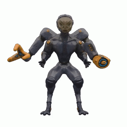 a humanoid standing and holding some tools for a game