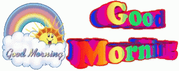 the logo for good morning and a rainbow