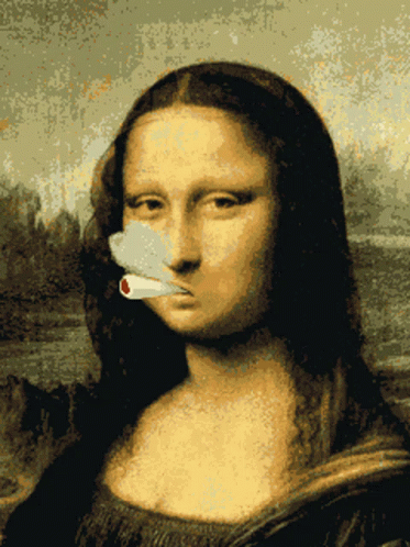 a painting of a girl with an object in her mouth