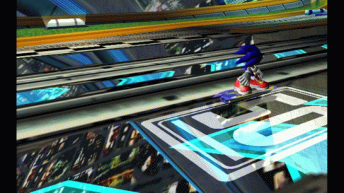 sonic in a motion motion riding a rail car
