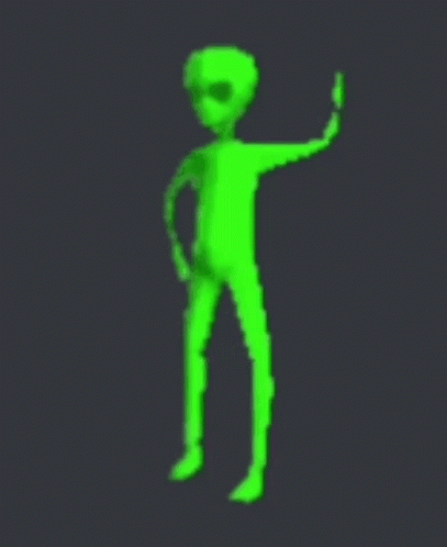 a green man in black with a cell phone in hand