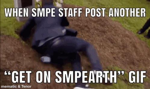 a man is in an elevator and saying, when sime staff post another get on sweepsite gif