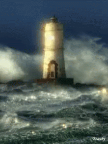 a lighthouse that is very high in the sky