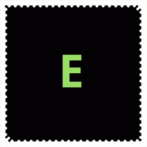 a green letter e in a black square