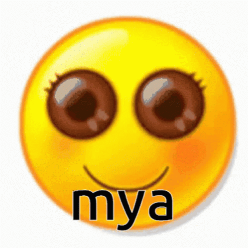 a picture of a blue smiling smiley face with the words mya in front