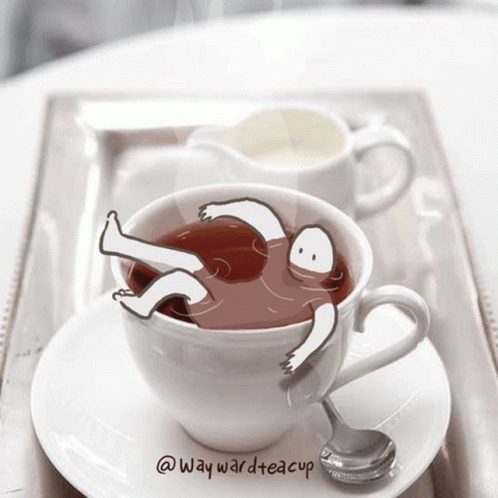 an image of a cup and saucer with a drawing of a dog