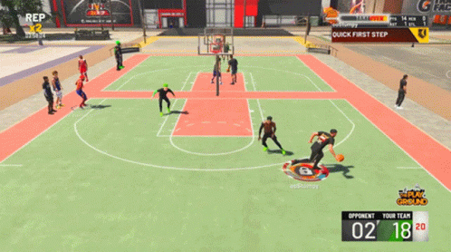 an interactive sports game featuring basketball players on a court