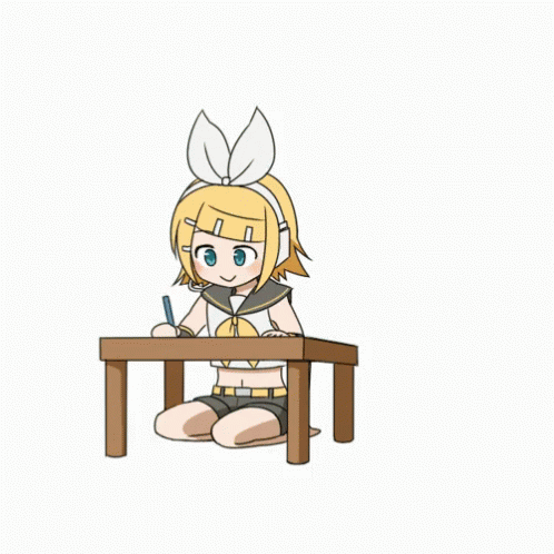 cartoon chibions sitting at a table