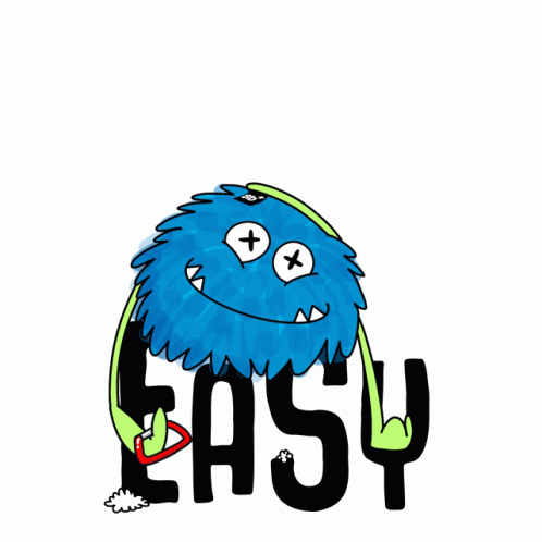 cartoon looking image with word easy and a hairy hairballed character