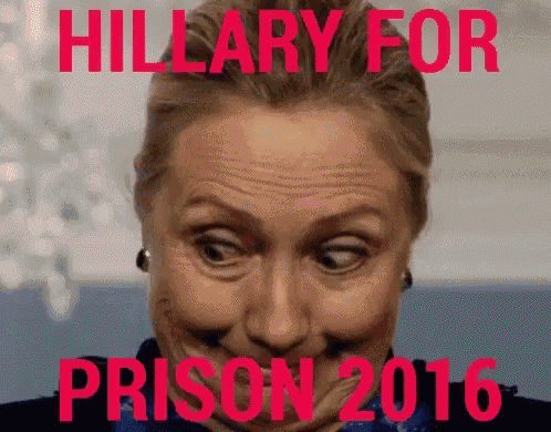 the face of a person in blue, with words reading'hilarry for prison '
