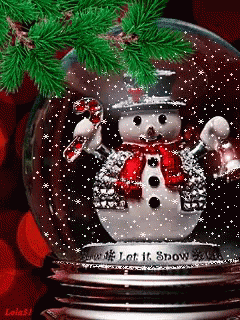 the snowman is holding a snow globe
