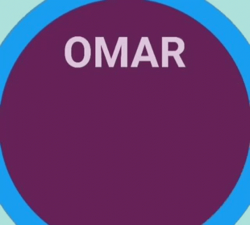 the sign says omar and is purple with orange rings