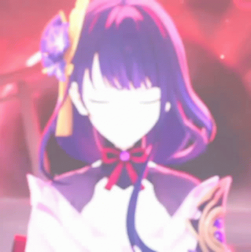 a anime girl wearing a large bow tie
